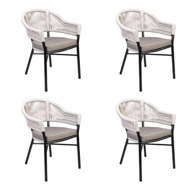 Imagem de Kit 4 Cadeiras Área Externa de Alumínio Bear com Corda Naútica Preto/Amêndoa G56 - Gran Belo