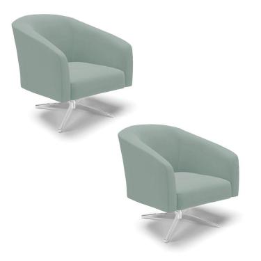 Imagem de Poltrona Decorativa Giratória Cromada Kit 2 Stella Cotelê Ext/veludo Menta D03 - D'rossi