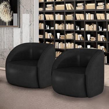 Imagem de Kit 2 Poltronas Decorativas Sala De Estar Clarke Pu Preto Manchado G45 - Gran Belo