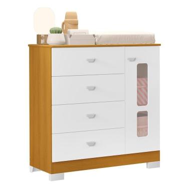 Imagem de Cômoda Infantil New Katatau 1 Porta E 4 Gavetas Branco Fosco-savana - Reller Móveis Branco Fosco-savana