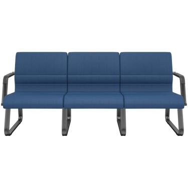 Imagem de Cadeira Longarina 3 Lugares Recepção com Braço Pés Preto Lev P03 Crepe Azul - Lyam Decor