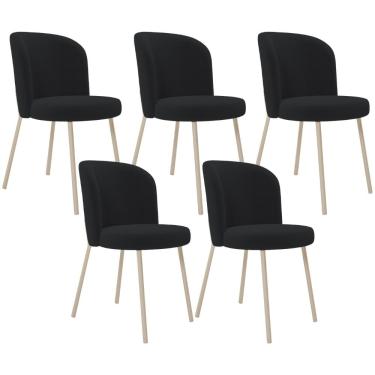 Imagem de Kit 05 Cadeiras Para Sala de Jantar Cozinha Estofada Gavi Arena L02 Bouclê Preto - Lyam Decor