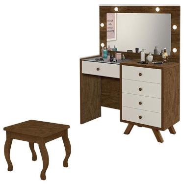 Imagem de Penteadeira Camarim Luna Com Banqueta Malbec Off White - Luapa Móveis