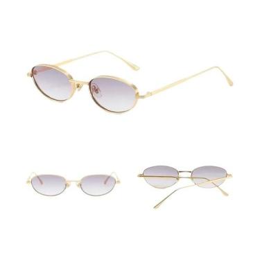 Imagem de Óculos De Sol Femininos Retrô Pequenos Ovais UV400 Estilosos De Metal 