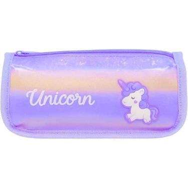 Imagem de Estojo Escolar Infantil Duplo 21cm Unicórnio Brilhoso Gliter