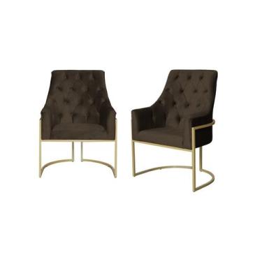 Imagem de Kit 2 Poltronas Decorativa Vick Veludo Marrom Base Dourada Ms Decor - 
