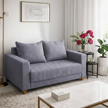 Imagem de Sofá Namoradeira Requinte 1.40m 2 Lugares Estofado com Fibra Siliconada e Design Elegante Cinza