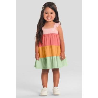 Imagem de Vestido infantil menina colorblock Brandili -Rosa, 10, Rosa