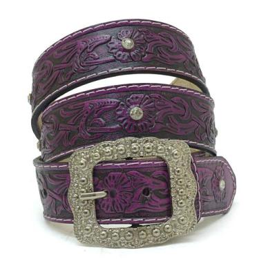Imagem de Cinto Atrevidu's Country Feminino em Couro Legítimo Florido Roxo com S