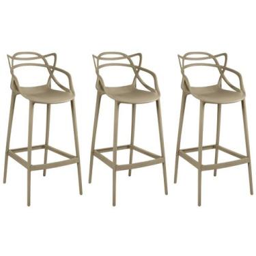 Imagem de Kit 3 Banqueta Alta Allegra com Encosto Design Cozinha/Bancada - Nude 