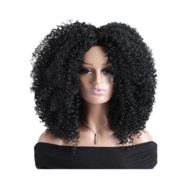 Imagem de Peruca Sintética Afro Kinky Cacheada De 16 Polegadas Com Franja, Macia