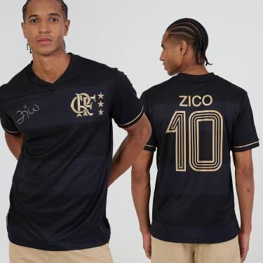 Imagem de Camisa Flamengo Zico 1981 Preto e Ouro Retrô Masculina-Masculino