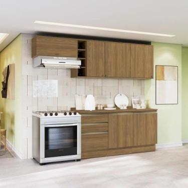 Imagem de Armário de Cozinha Completa Garrafeiro 100% MDF 260cm Nogueira Celeste