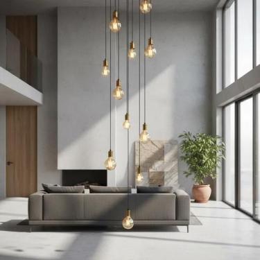 Imagem de Lustre para sala Pratic 10 lâmpadas dourado pé direito alto - Otago