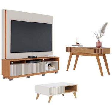 Imagem de Estante Home Theater Jordão Com Pés com Mesa de Centro Jeri Off White 