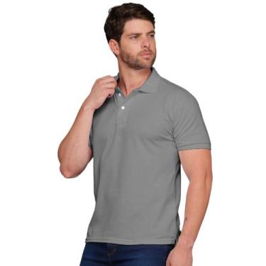 Imagem de Camisa Polo Manga Curta Algodão Piquet Botão Masculina Envoy, Cinza, M