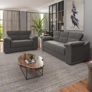 Imagem de Sofá Mamflex 1025 Londrina 3 e 2 lugares em tecido veludo Cinza
