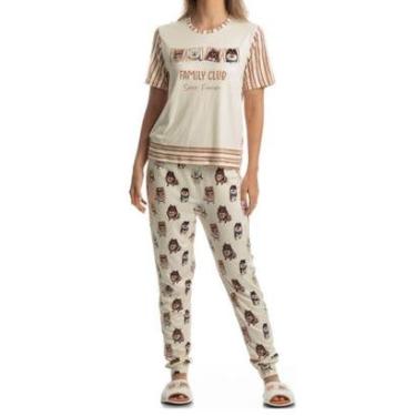 Imagem de Pijama Feminino Daniela Tombini Longo MC Moka Bege - 2184F-Feminino
