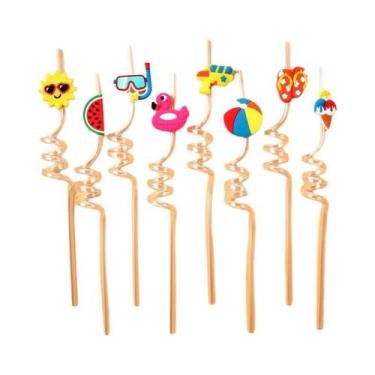 Imagem de Canudos Reutilizáveis De PET Com Tema Havaiano 8 Peças - Lembrancinhas