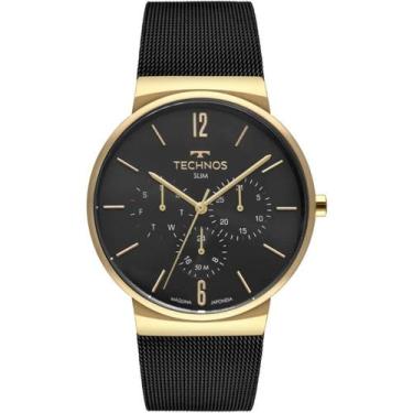 Imagem de Relógio technos masculino slim dourado e preto multifunção 6p29aln/1p