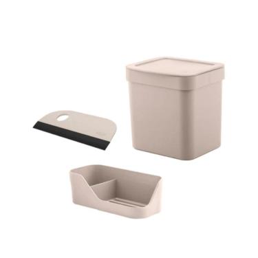 Imagem de Kit 3 Peças Organizador de Pia Compacto Porta Detergente Esponja Sabão Lixeira Rodo Ou