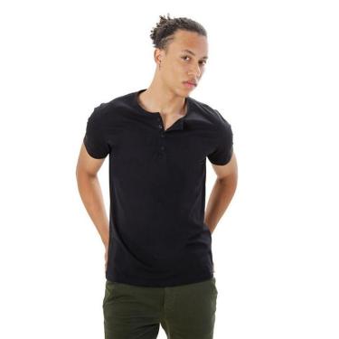 Imagem de Camiseta Masculina Ixória Preta Básica Henley Botões-Masculino