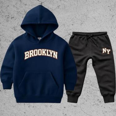 Imagem de Conjunto Infantil Moletom Brooklyn Inverno Moleton Blusa com Capuz Calça Moletom NY Quentinho-Unissex