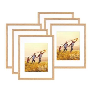 Imagem de Porta-retratos Veelot 11x14 Oak Display 8x10 com tapete, conjunto de 6