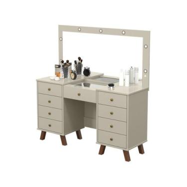 Imagem de Penteadeira Camarim Com LED Espelho 9 Gavetas 137cm Eloá Patrimar Off 