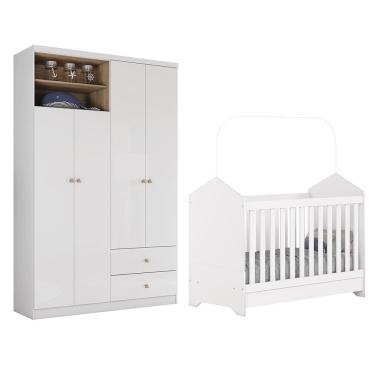 Imagem de Jogo De Quarto Vanila Com Guarda Roupa E Berço Branco/jequitibá - Móveis Henn Branco/jequitibá
