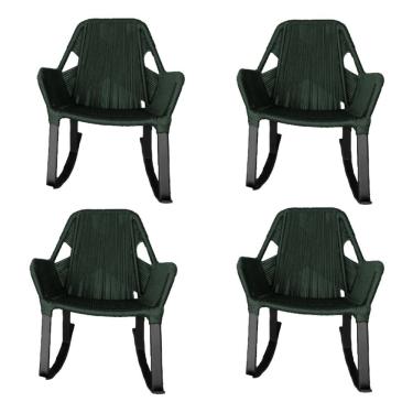 Imagem de Kit 4 Cadeiras De Balanço Athenas Corda Náutica Base Em Alumínio Preto-verde Musgo