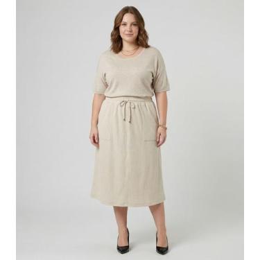 Imagem de Saia Midi Com Bolso Plus Size Secret Glam Bege, Plus G4, Bege