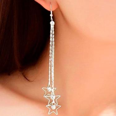 Imagem de Brinco Feminino Strass Longo Pedra Estrela Festa Delicado - anjo da ma