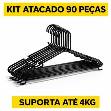 Imagem de Kit com 90 Cabides Preto - Pendurador de Roupas - Adulto - Cabides Mas