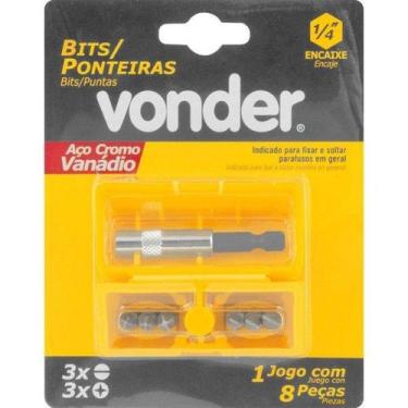 Imagem de Adaptador com Bits/ponteiras Sextavadas 1/4" 8 Peças - Vonder