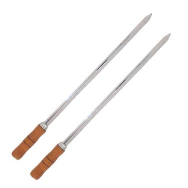 Imagem de 2 Espetos Espada 50cm De Inox Com Cabo Madeira - Churrasco - INOX LAUR