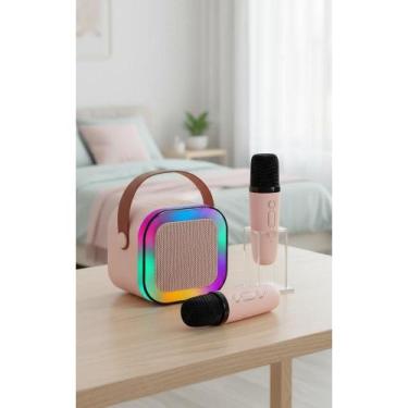 Imagem de 2x Karaokê Infantil 2 Microfones Bluetooth Muda Voz Rosa - Congratulat