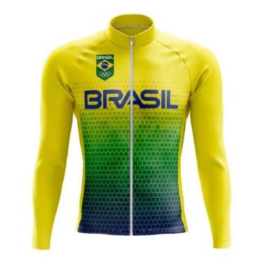 Imagem de Camisa Ciclismo Brasil Manga Longa Zíper Full Fitness Dry Fit Decole -
