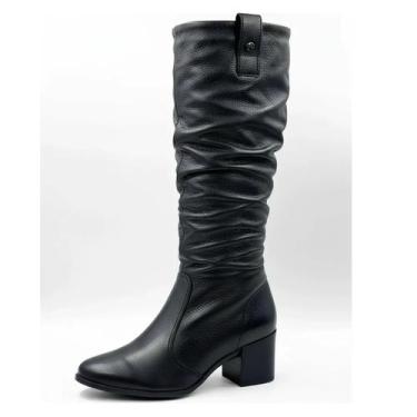 Imagem de Bota Feminina Cano Longo Bottero Couro Salto Grosso 346920 Preto, 37, 