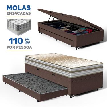Imagem de Cama Box Baú com Colchão de Molas Ensacadas Double Face Pillow Euro Alfa Probel + Auxil...