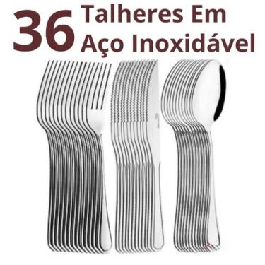 Imagem de Kit Jogo Garfo Faca Colher Inox 36 Peças Restaurante Buffet Eventos - 