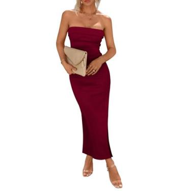 Imagem de Vestido PRETTYGARDEN Longo sem alça Justo Maxi Vinho Pequeno