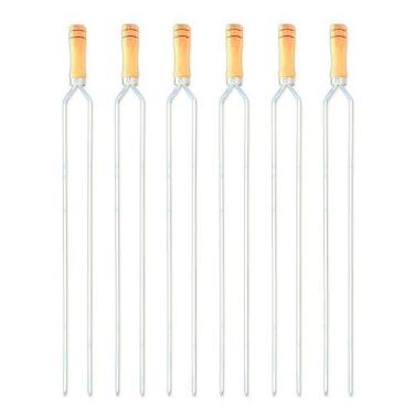 Imagem de Kit 06 Espetos para Churrasco em Alumínio Duplo com Cabo de Madeira Ha