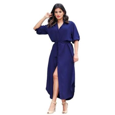 Imagem de Vestido Chemise Camisão Longo Midi Manga Princesa Luxo 3/4 - KATITA DE