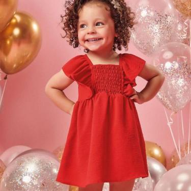 Imagem de Vestido Bebê Verão Crepe Vermelho Com Calcinha Tam G - Kukiê, G, Verme