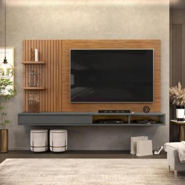 Imagem de Painel Para TV Até 55 Polegadas DJ Bento Freijó Cinza 160cm Suspenso M