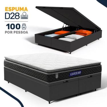 Imagem de Cama Box Baú com Colchão Gazin de Espuma D28 Pillow Top Ortoblack Quee