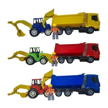 Imagem de Caminhão Terraplanagem Com Retroescavadeira Brinquedo Infantil Superfr