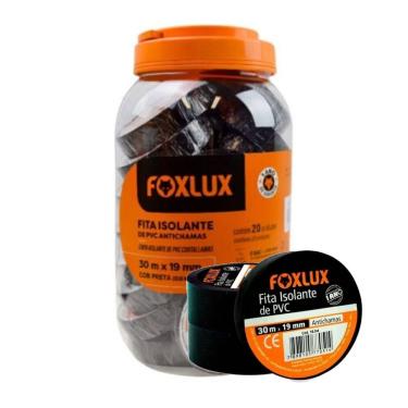 Imagem de Fita Isolante Foxlux PVC Antichamas com Flexibilidade e Aderência Eficiente Preta 600V 7500V 20 Unidades 30M