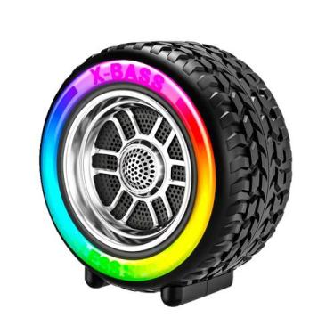 Imagem de Mini Caixa de Som Formato Pneu Portátil Áudio LED RGB - Dolce Magazine